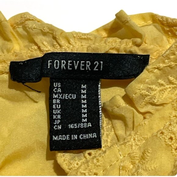 Forever 21 Juniors' Yellow Embroidered Lace Button Front Sleeveless Blouse - Picture 3 of 9